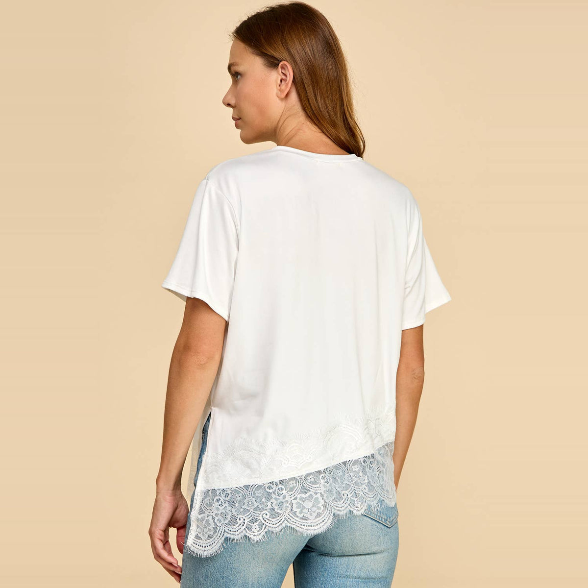 Asymmetrical Lace Trim Top B