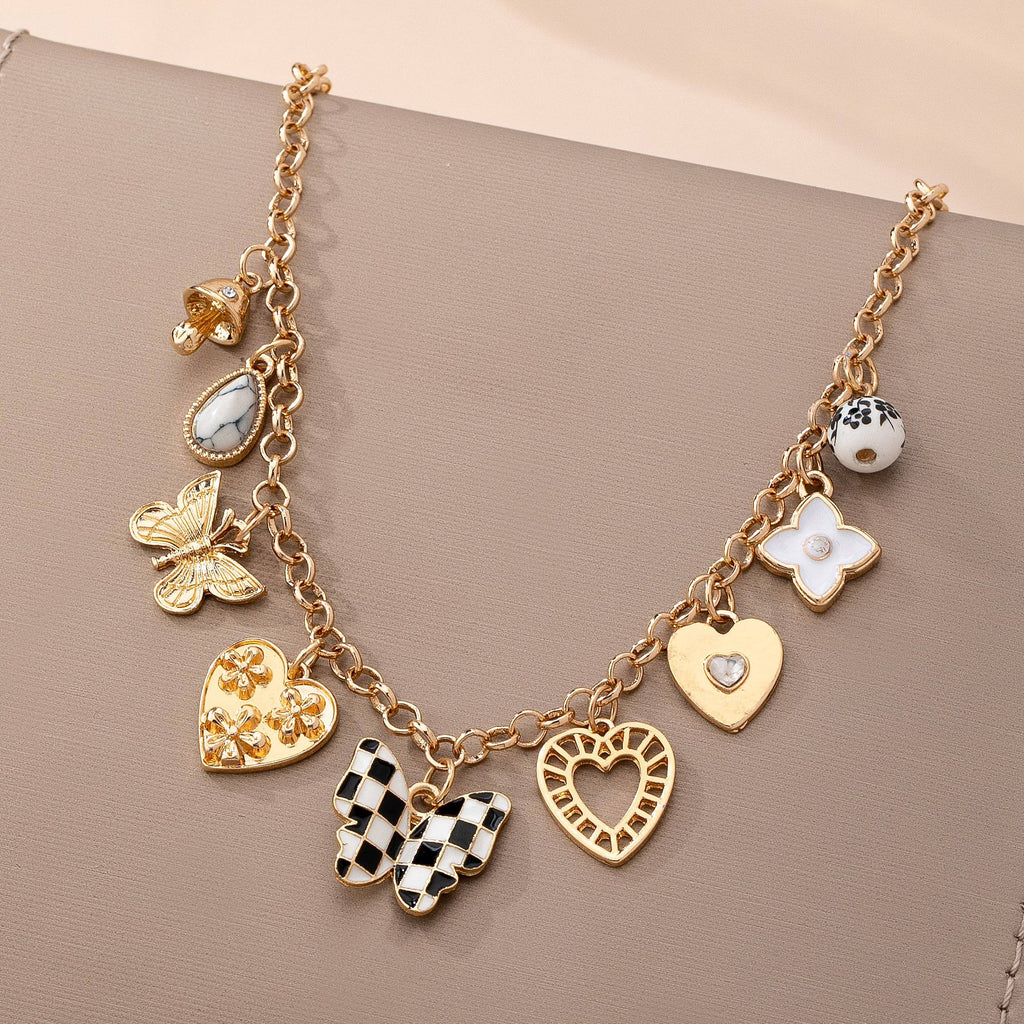 Charm Necklace-Hearts & Checker Butterflies | 80N92815