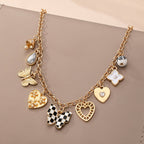 Charm Necklace-Hearts & Checker Butterflies | 80N92815