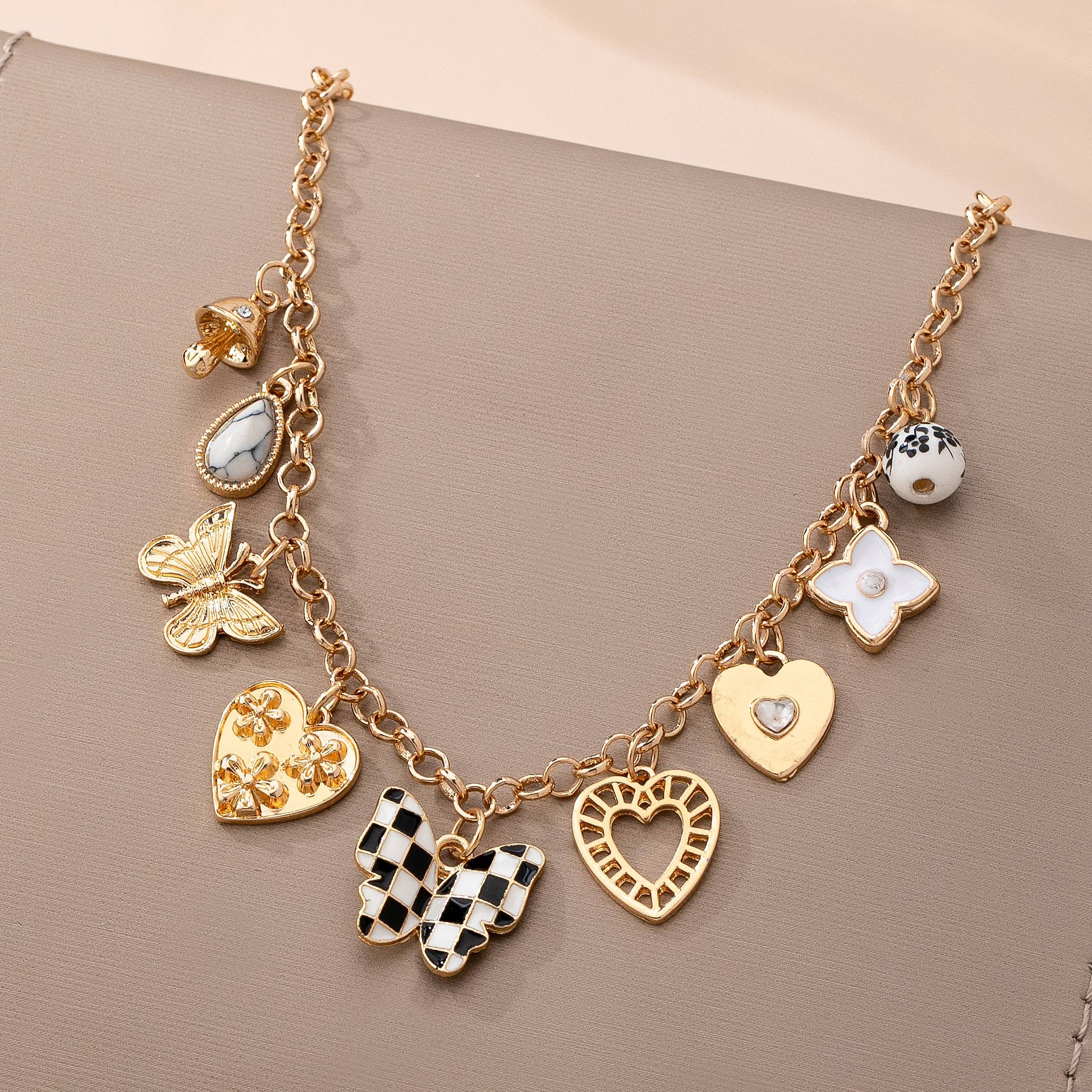 Charm Necklace-Hearts & Checker Butterflies | 80N92815