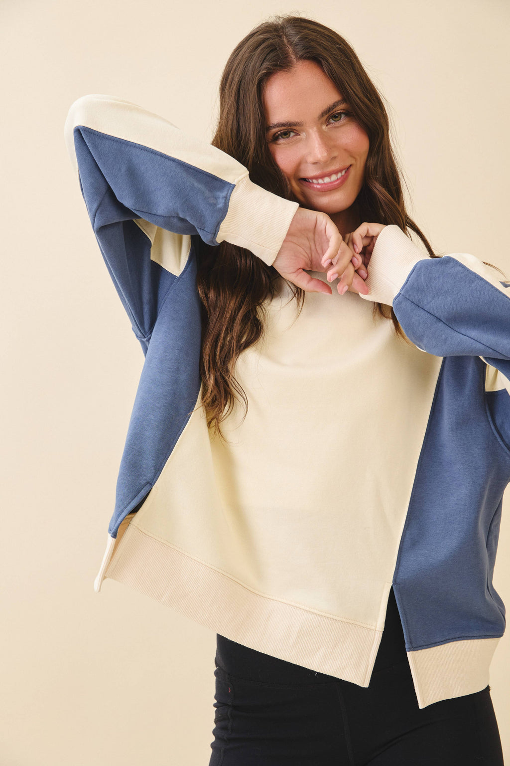 9106FK Colorblock Terry Pullover Sweatshirt