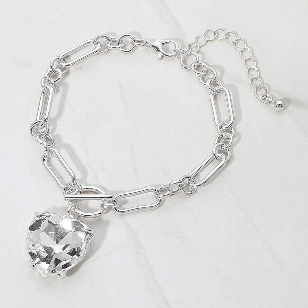 Chunky Heart Stone Cluster Toggle Charm Bracelet