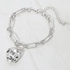 Chunky Heart Stone Cluster Toggle Charm Bracelet
