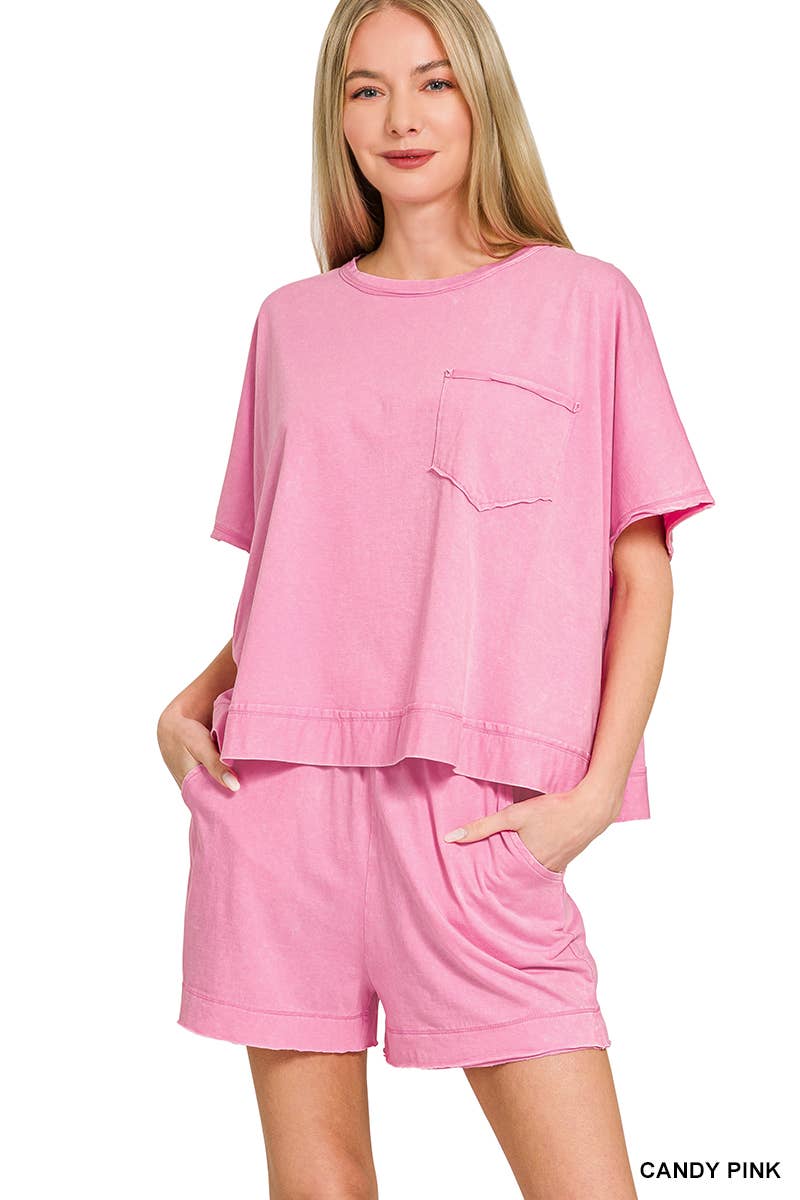 Acid Washed Oversized Top & Shorts Set