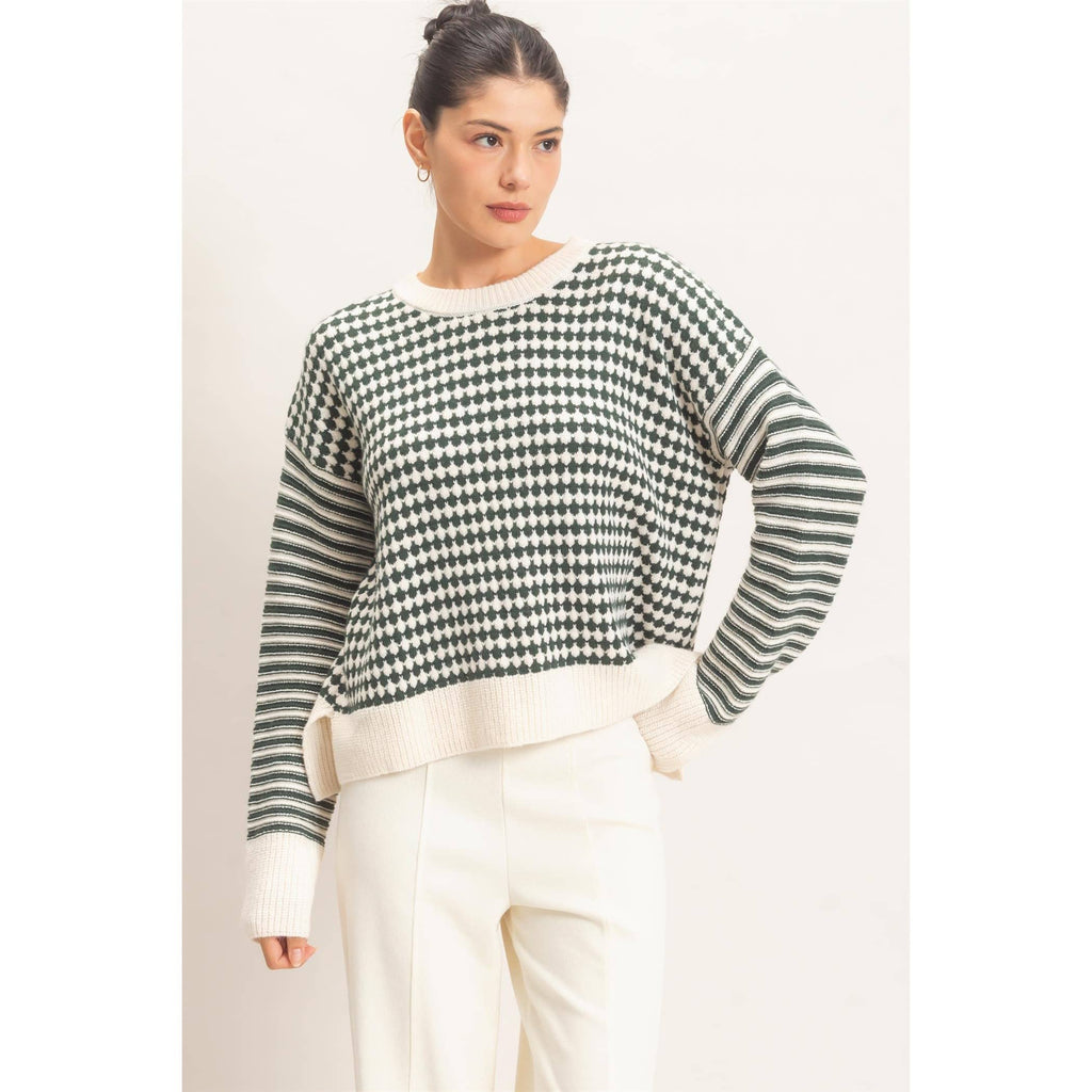 Mixed Pattern Long Sleeve Sweater
