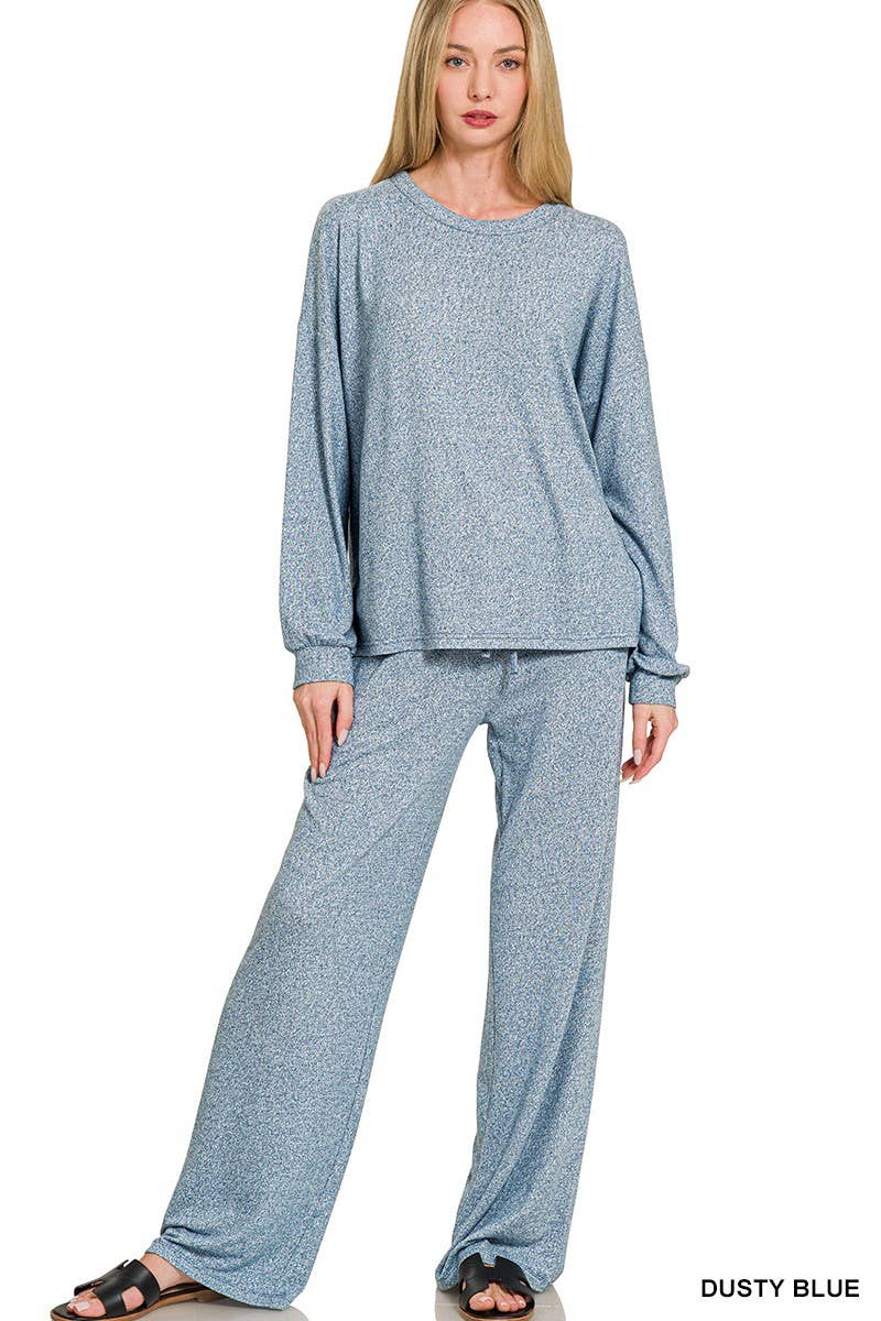 Soft Melange Hacci Long Slv Tee And Pants Set