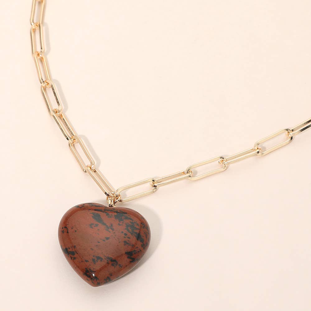 Resin Puffy Heart Pendant Paperclip Chain Necklace