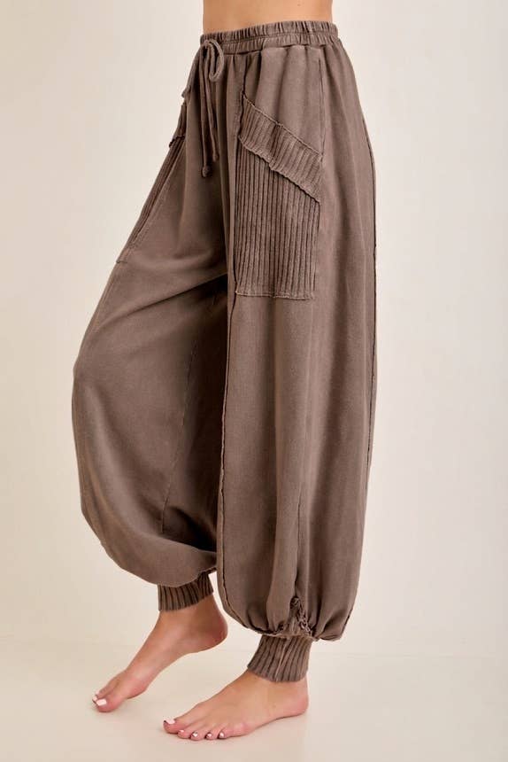Zen Mineral Washed Ribbed  Baggy Lounge Balloon Pants HP7610