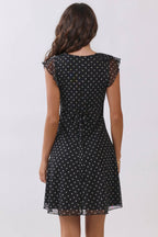 LD57177P - SHORT SLV RUFFLE TIE BACK MINI DRESS
