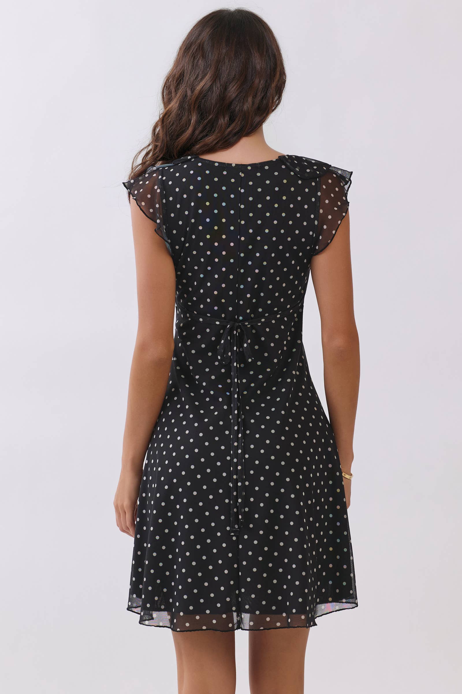 LD57177P - SHORT SLV RUFFLE TIE BACK MINI DRESS