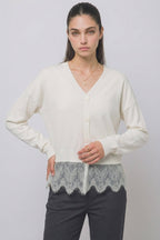 Lace-trimmed V-neck Cardigan