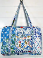 Blue Patchwork Quilted Duffle Weekender Travel Bag