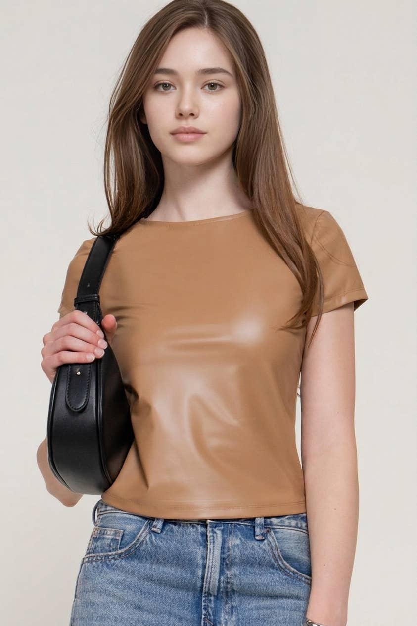 Stretch Faux Leather Top