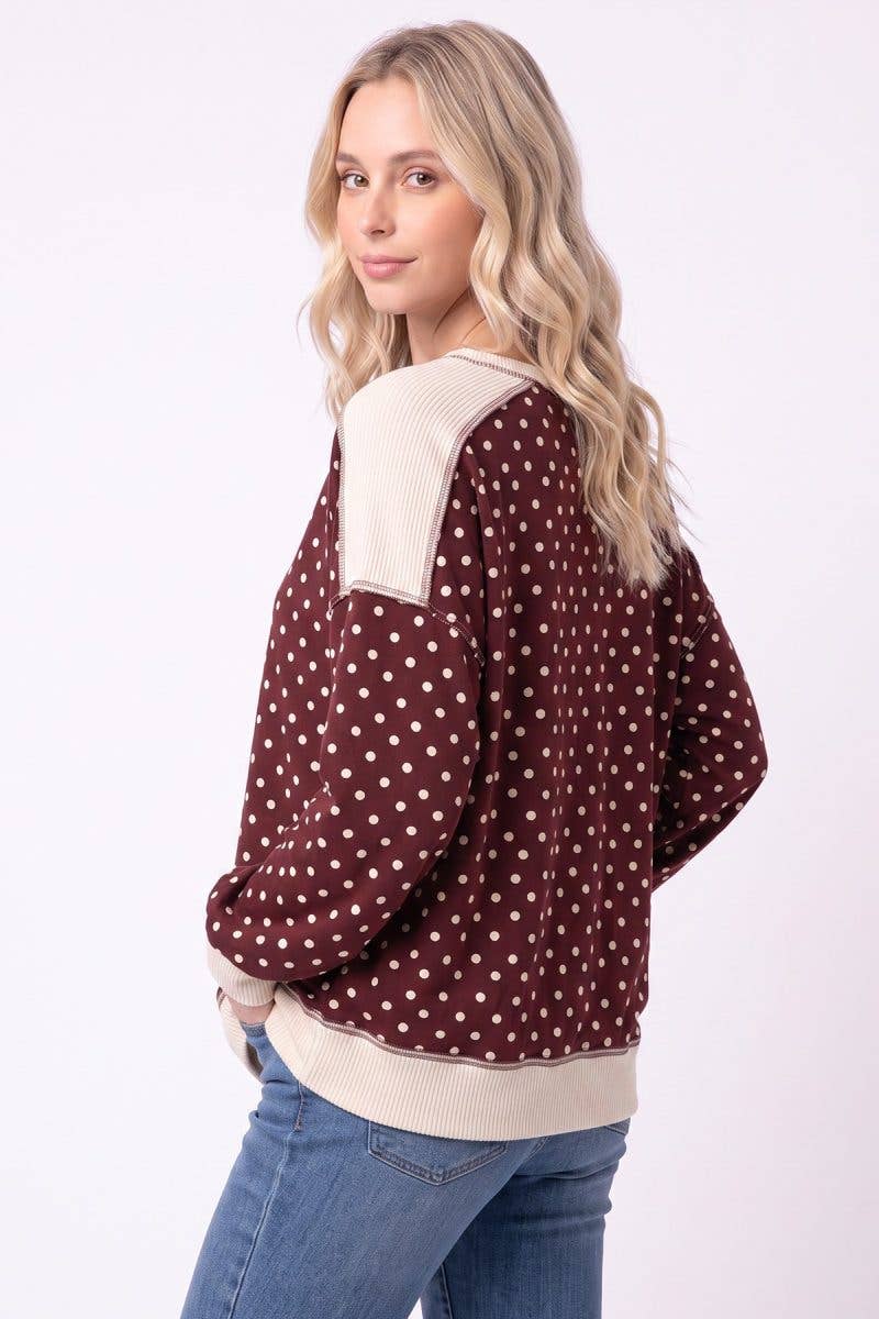 Polka Dot Contrast Ribbed Sweatshirt