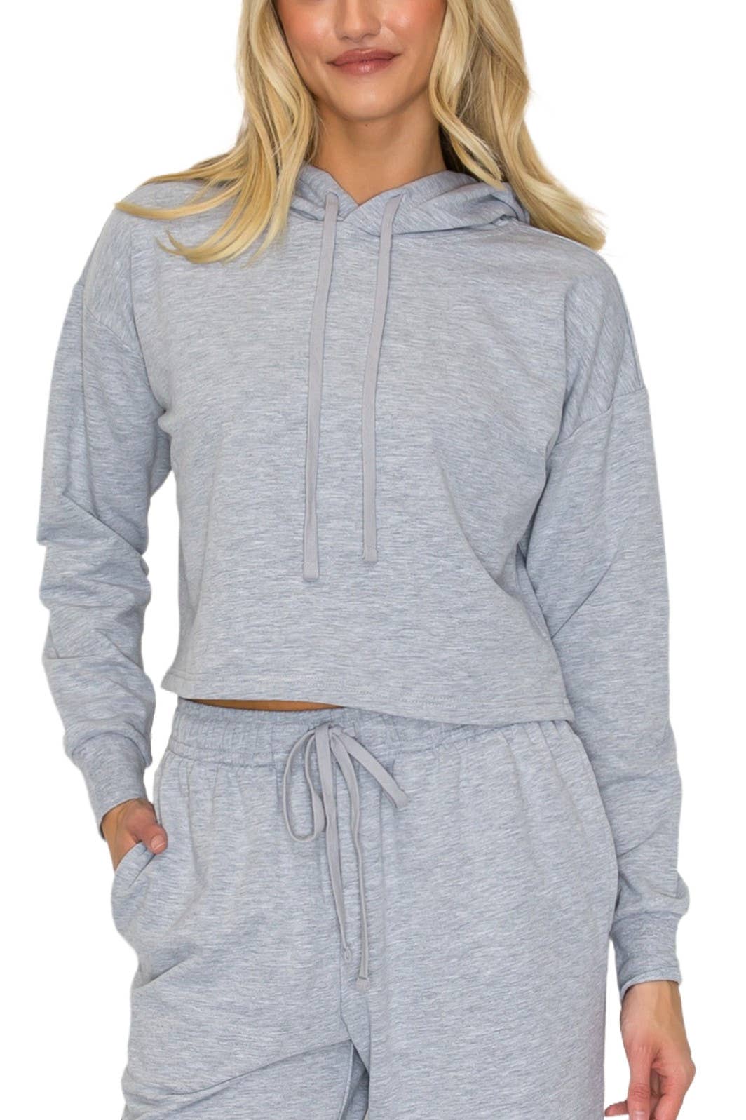 French Terry Cropped Pullover Hoodie