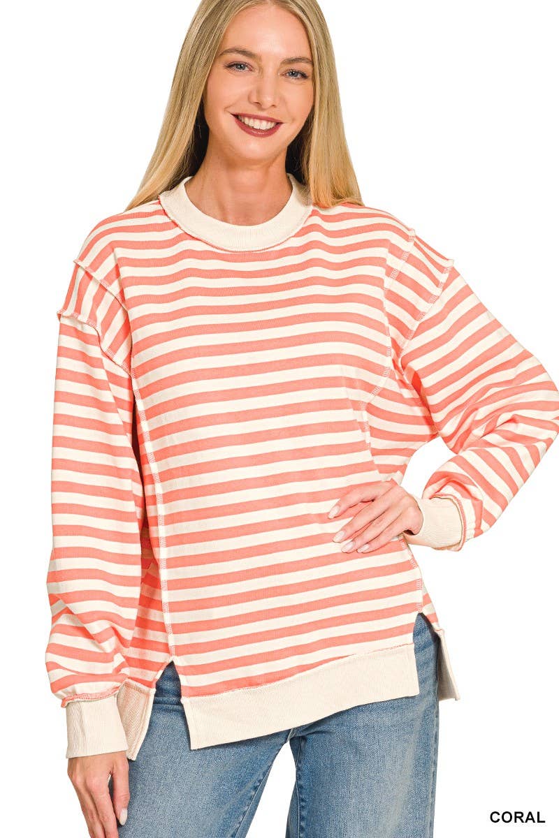 Premium Yarn Dyed Striped Fleece Exposed-seam Sweatshirts