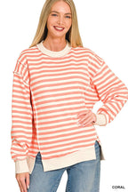 Premium Yarn Dyed Striped Fleece Exposed-seam Sweatshirts