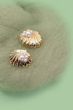 Seashell Pearl Stud Earrings