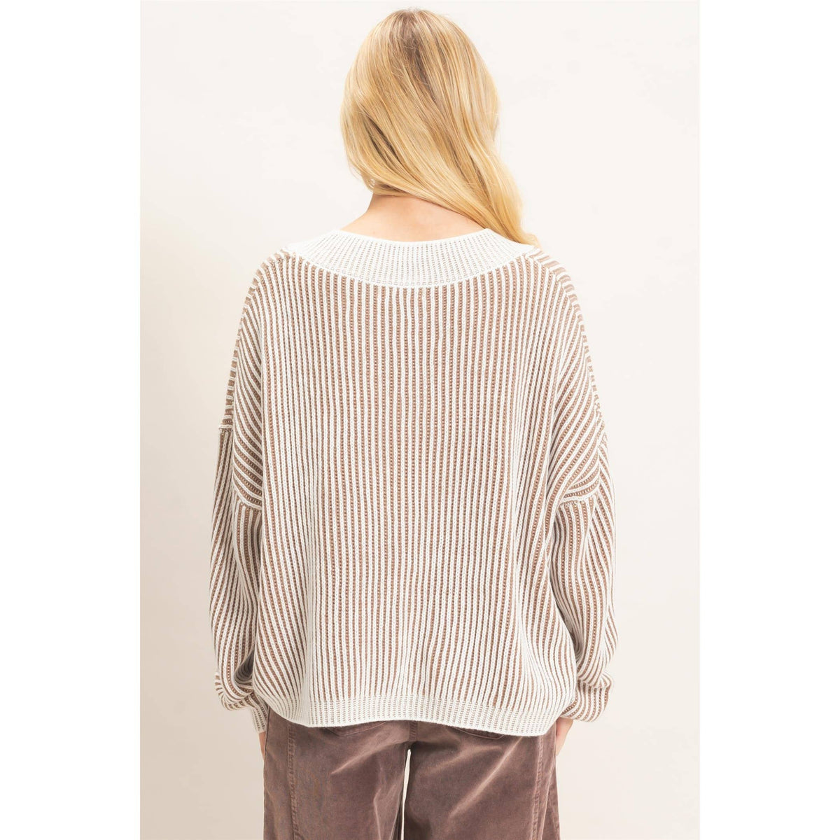 Striped V-Neck Ribbed Sweater