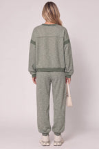 NT12845SET-Contrast Rib Trim Heathered Knit Lounge Set