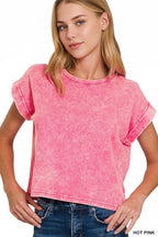Washed Cotton Short Sleeve Top - Zenana