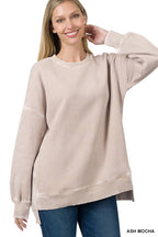 Acid Wash Fleece Hi-low Hem Pullover