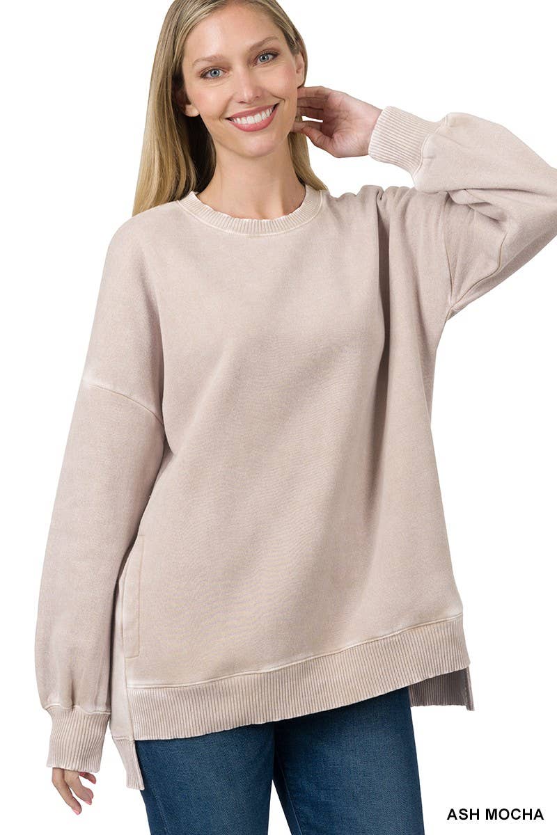 Acid Wash Fleece Hi-low Hem Pullover