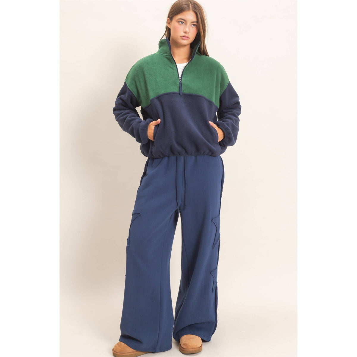 Fleece Color Contrast Half Zip Pullover