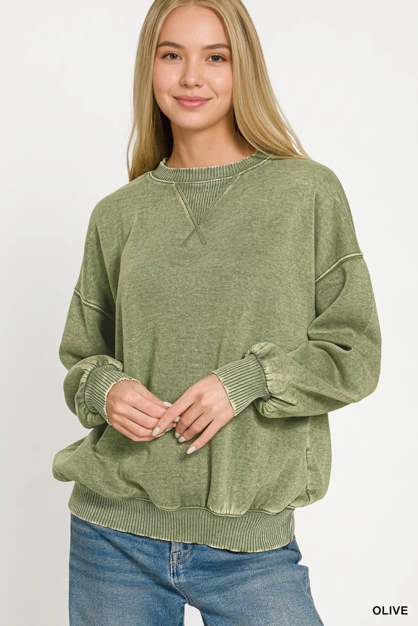 Acid Washed Fleece Oversized Pullover