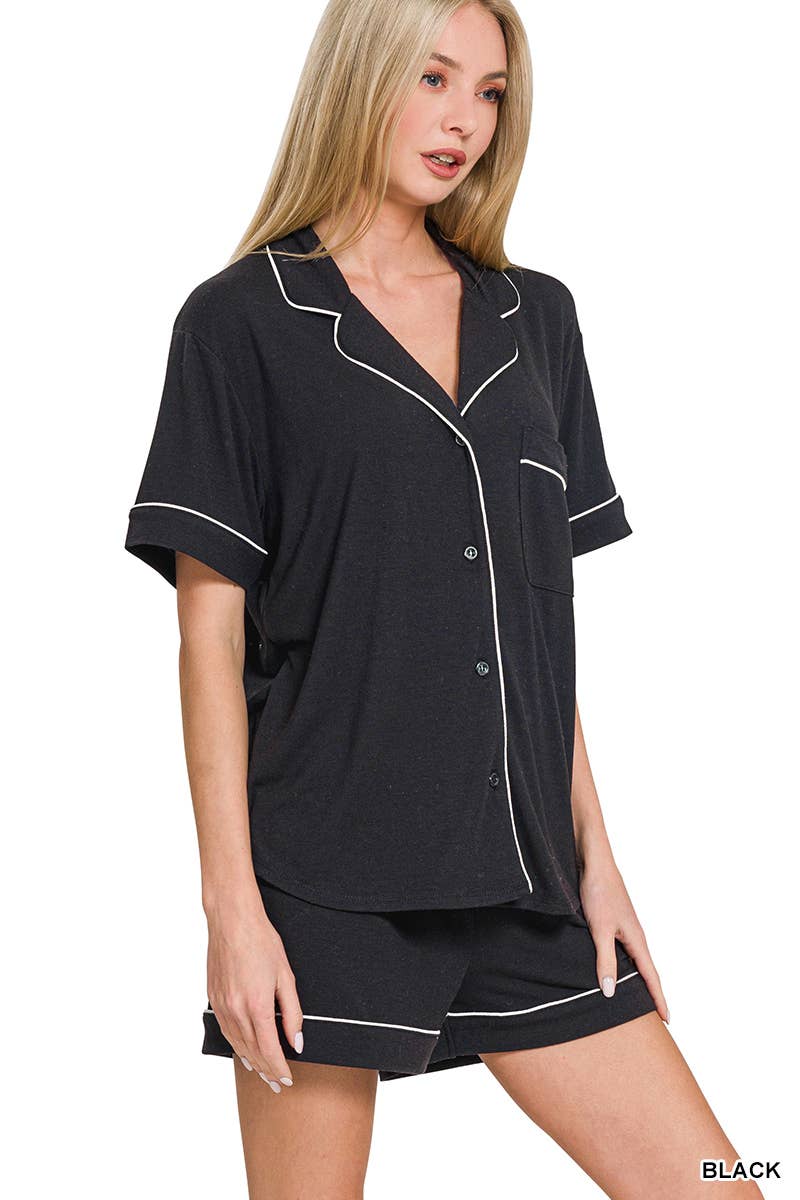 Button Down Shirts & Shorts Pajama Set Zenana