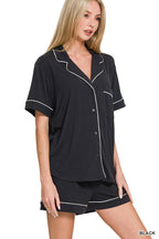 Button Down Shirts & Shorts Pajama Set Zenana
