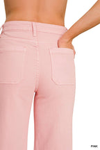 High Rise Wide Leg Pintuck Color Denim Pants