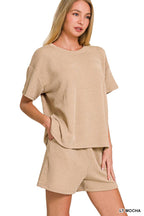 ..Ribbed Short Sleeve Tee & Pants 2PC Set