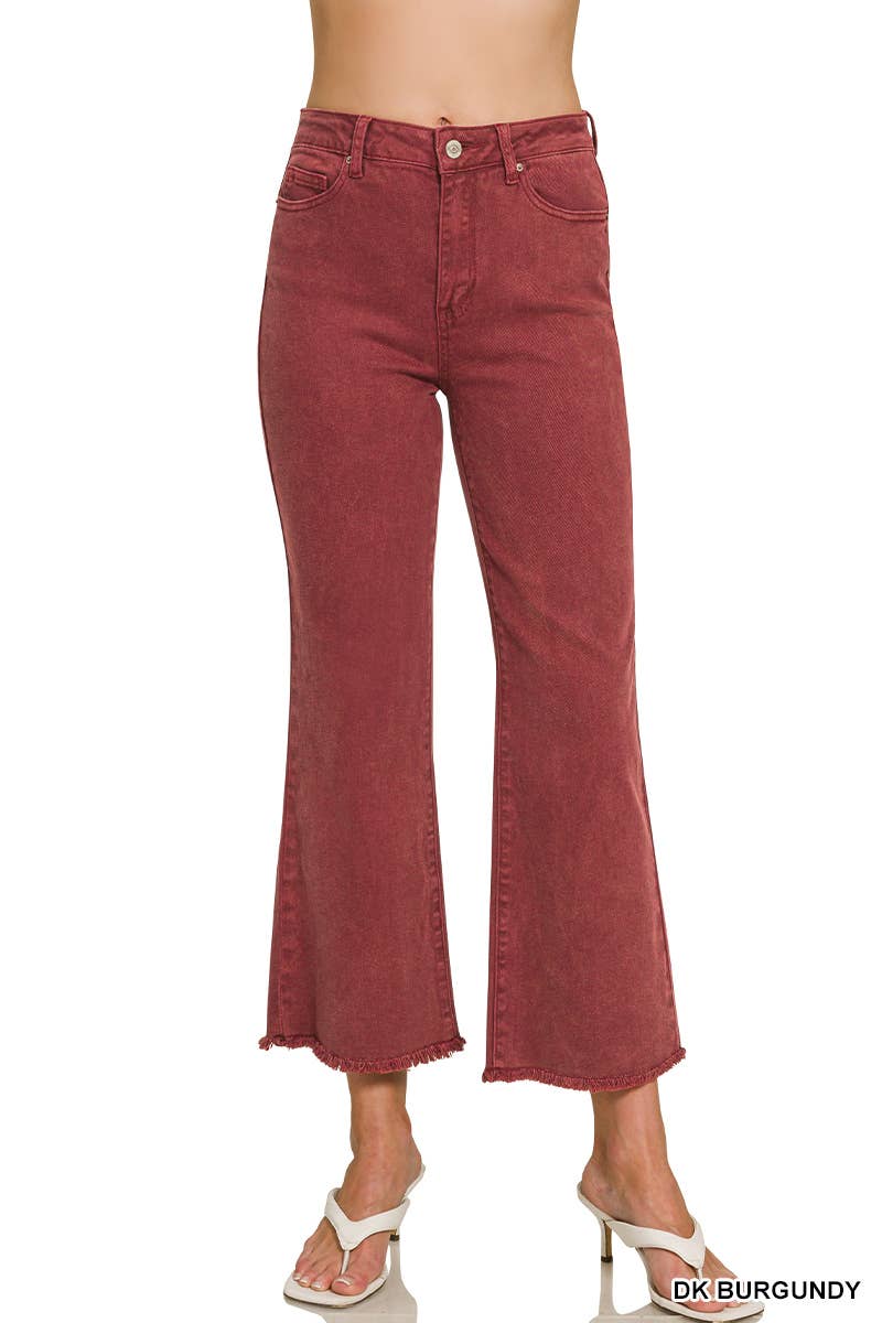 Acid Washed High Waist Frayed Hem Bootcut Pants