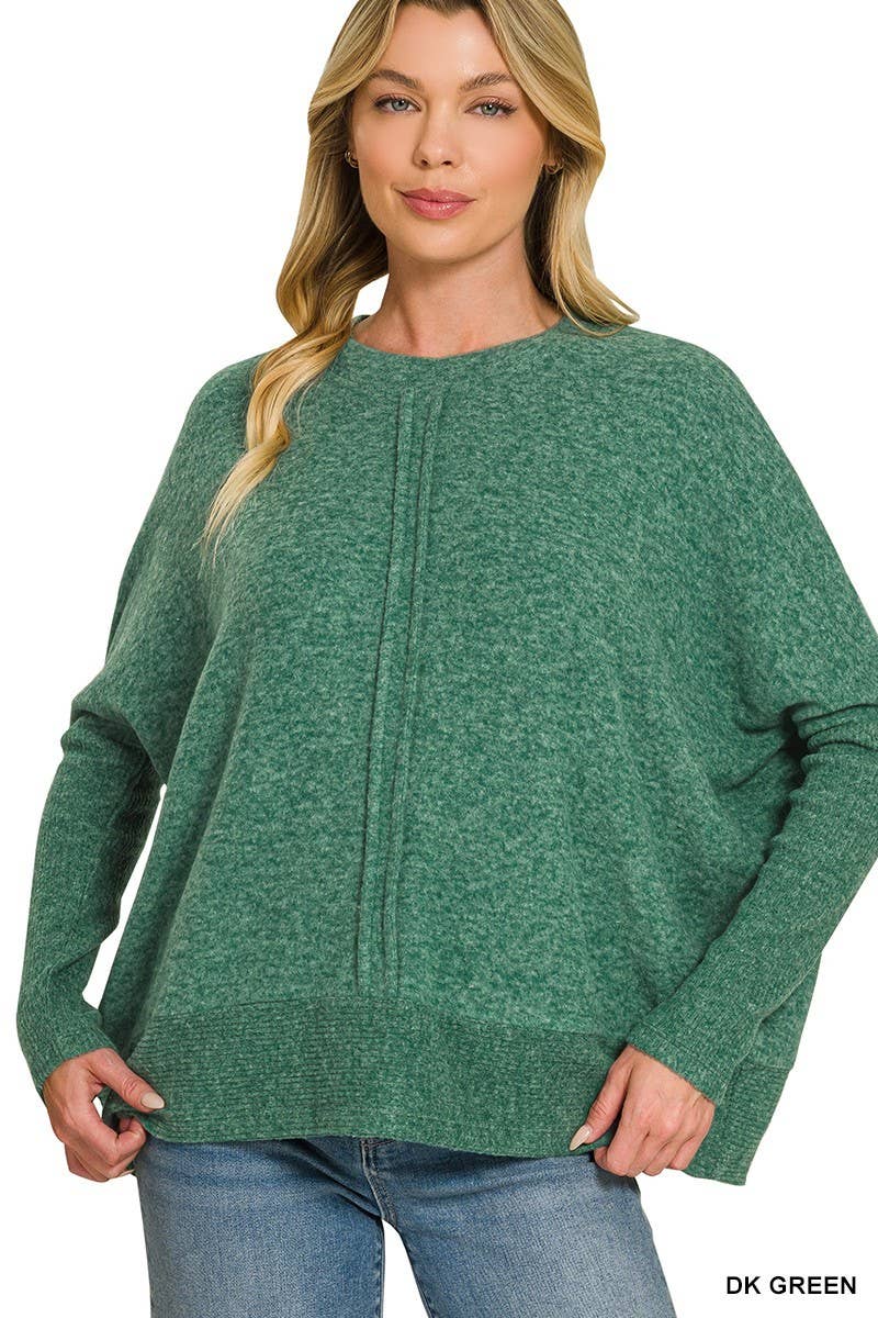 Brushed Melange Hacci Center Seam Oversized Sweater