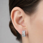 14K Gold Dipped Geometric CZ Baguette Huggie Hoop Earrings