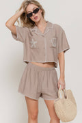 Short Sleeve Edge Stitch & Embroidered Boxy Shirt