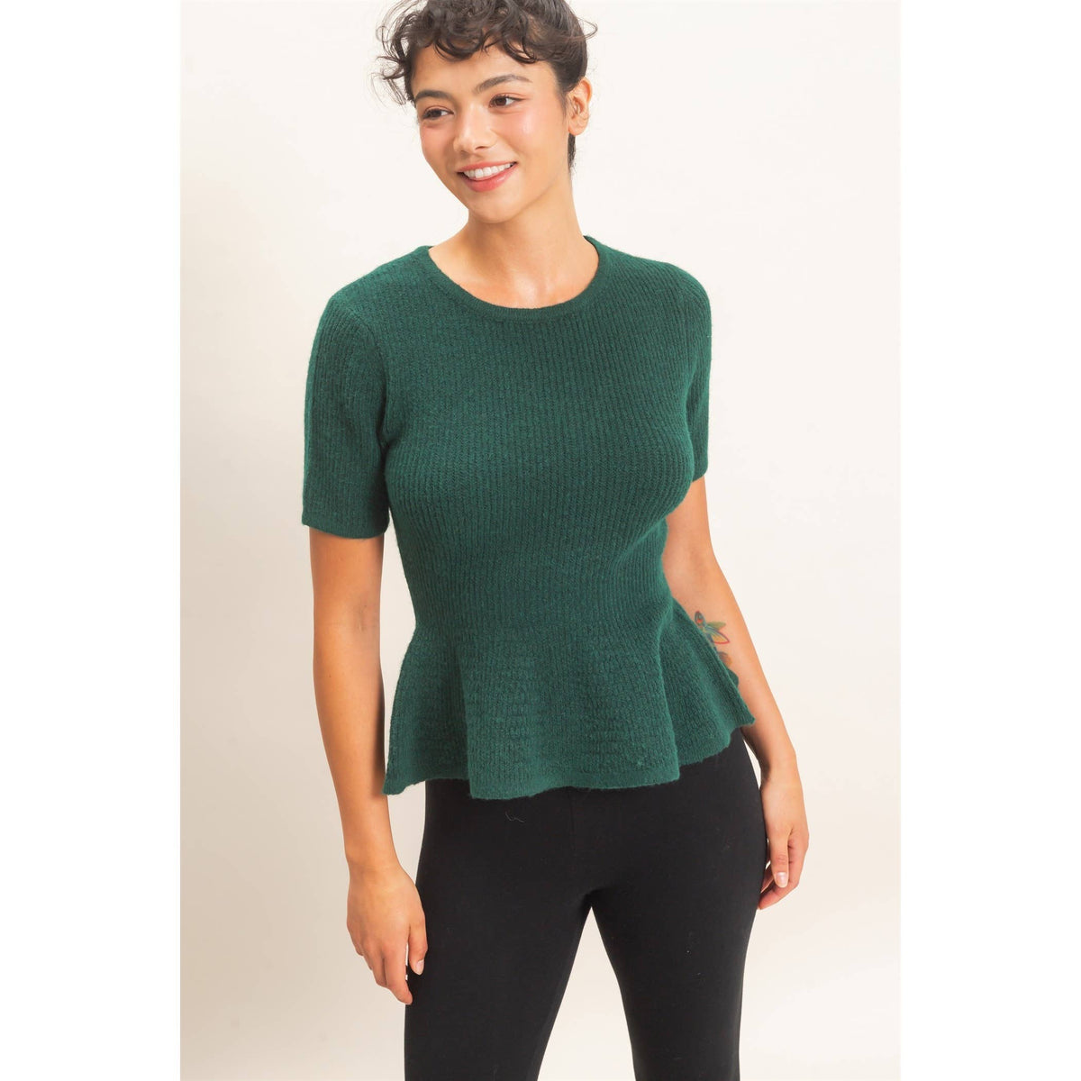 Ribbed Peplum Knit Top