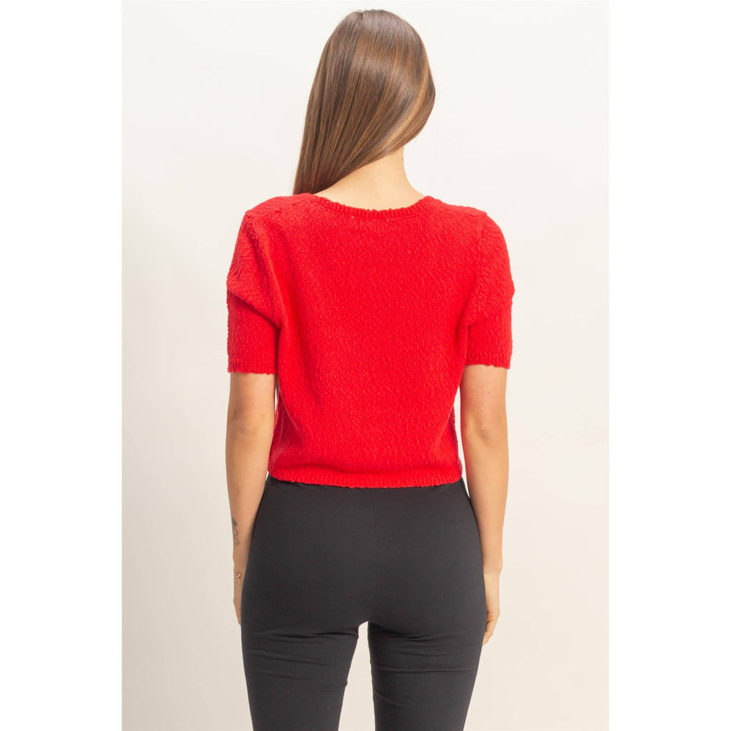 V-Neck Cropped Button Cardigan