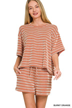0420 Raised Rib Striped Tee & Shorts Set SI-29196