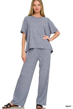 Soft Melange Short Sleeve Tee & Long Pants Set - Zenana
