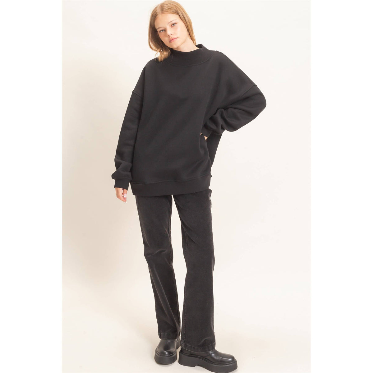 Enzyme Washed Mock Neck Sweatshirt