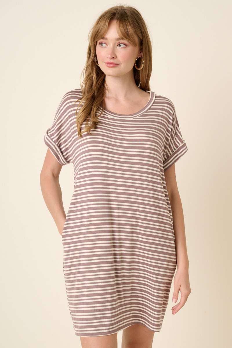 D1890-STRIPE DOLMAN T SHIRT DRESS