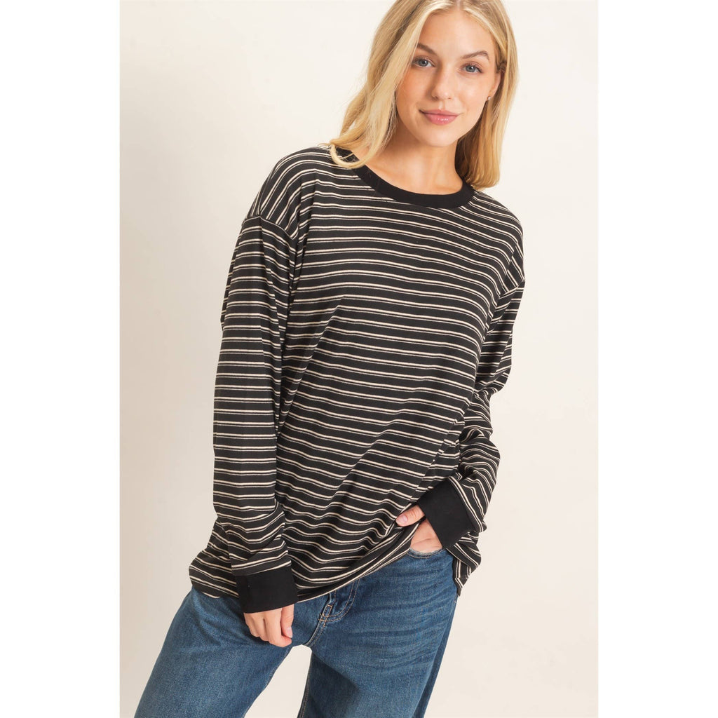 Striped Long Sleeve Crew Neck Top