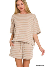 0420 Raised Rib Striped Tee & Shorts Set SI-29196
