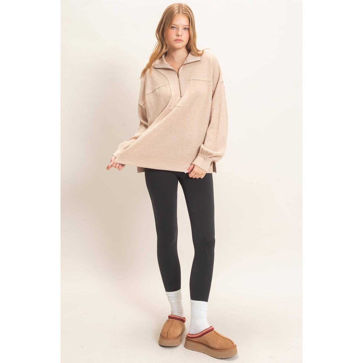 Ribbed Knit Half-Zip Pullover