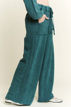 Mineral Wash Side Knit detail wide leg pants HE5878P