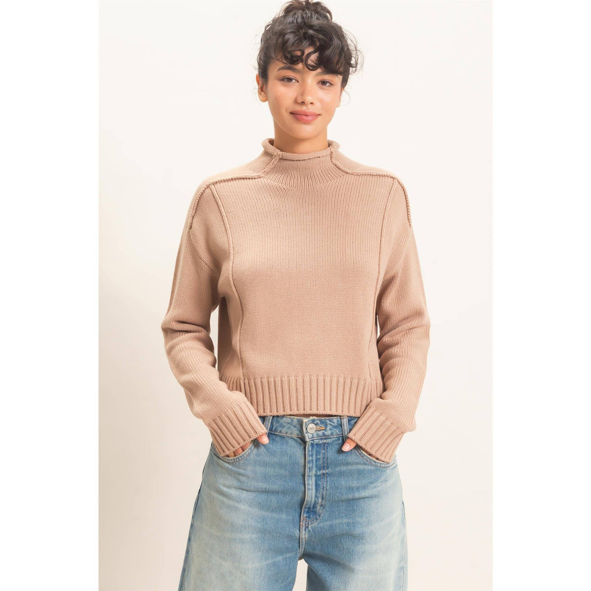Roll Neck Sweater With Reversed Seam