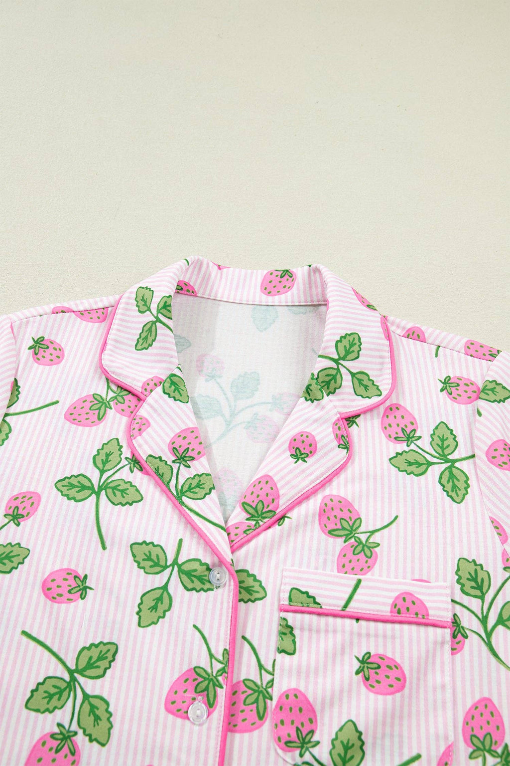 PRETTY BASH Stripe Strawberry Lapel Shirt & Shorts Set