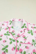 PRETTY BASH Stripe Strawberry Lapel Shirt & Shorts Set